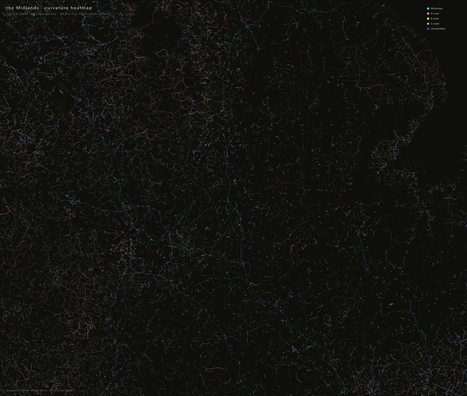 Curvature heatmap of the Midlands