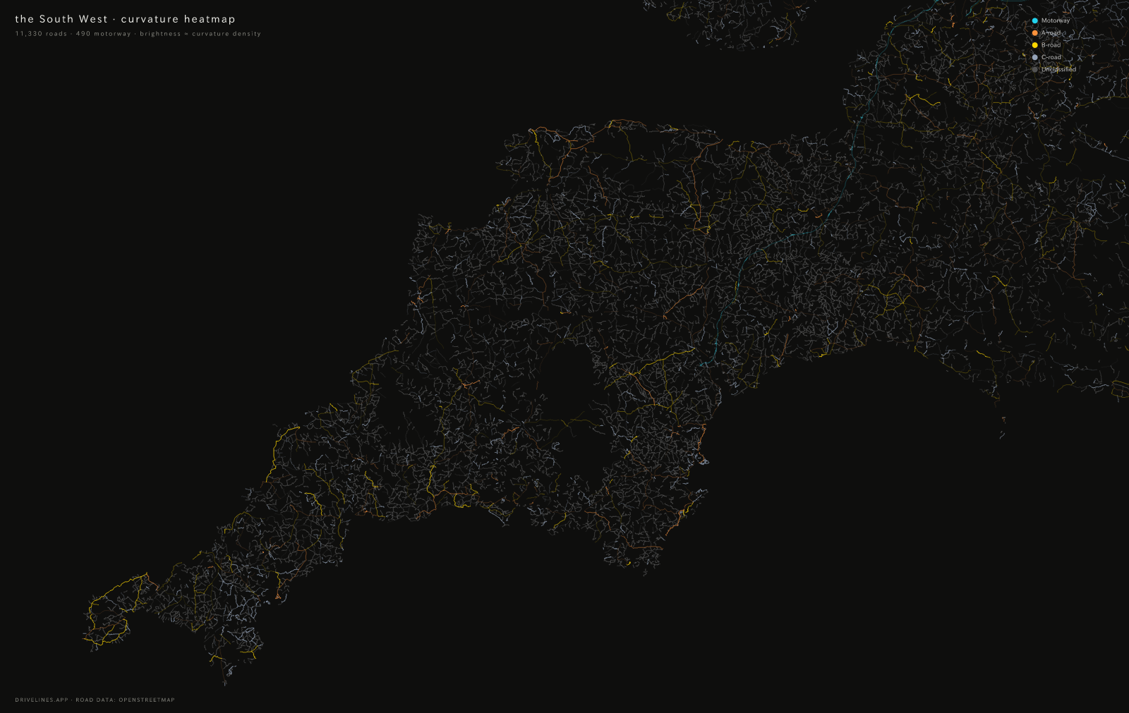 Curvature heatmap of the South West