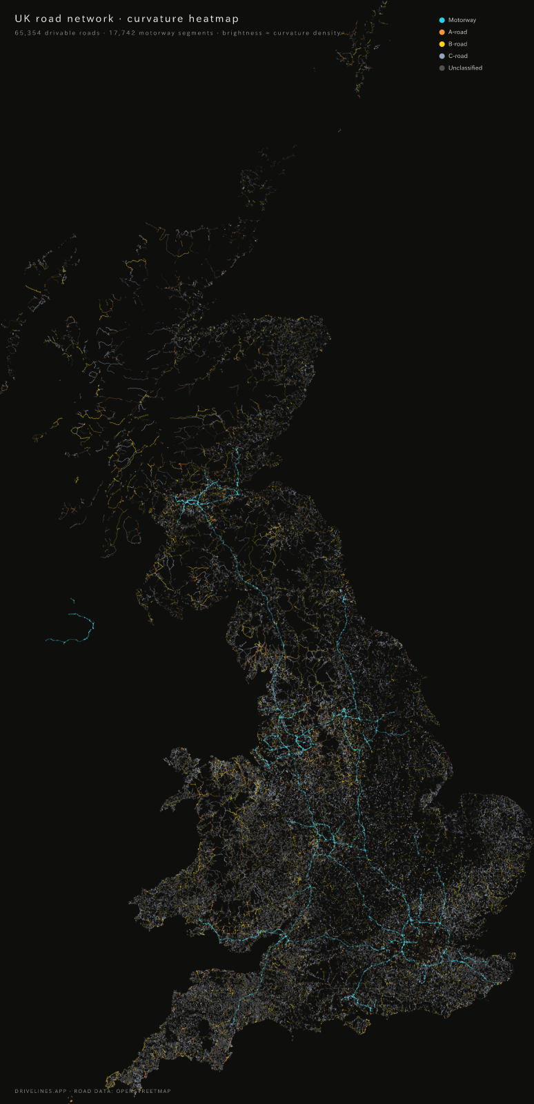 Curvature heatmap of Great Britain