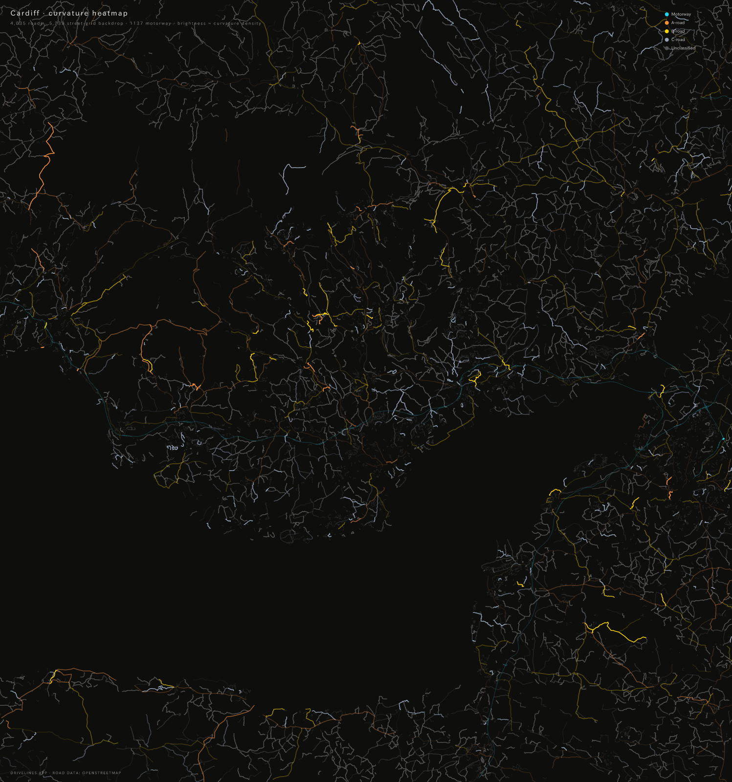 Curvature heatmap of Cardiff