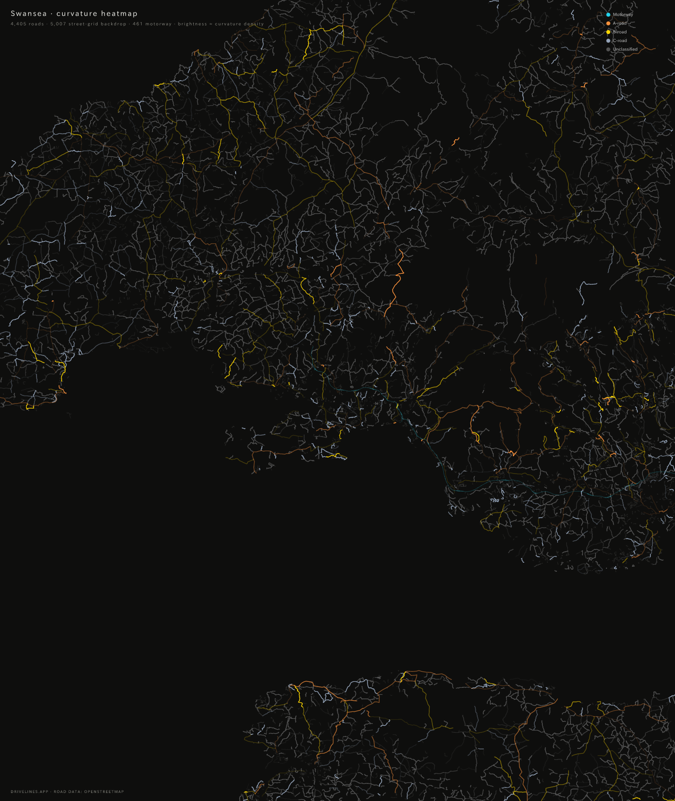 Curvature heatmap of Swansea