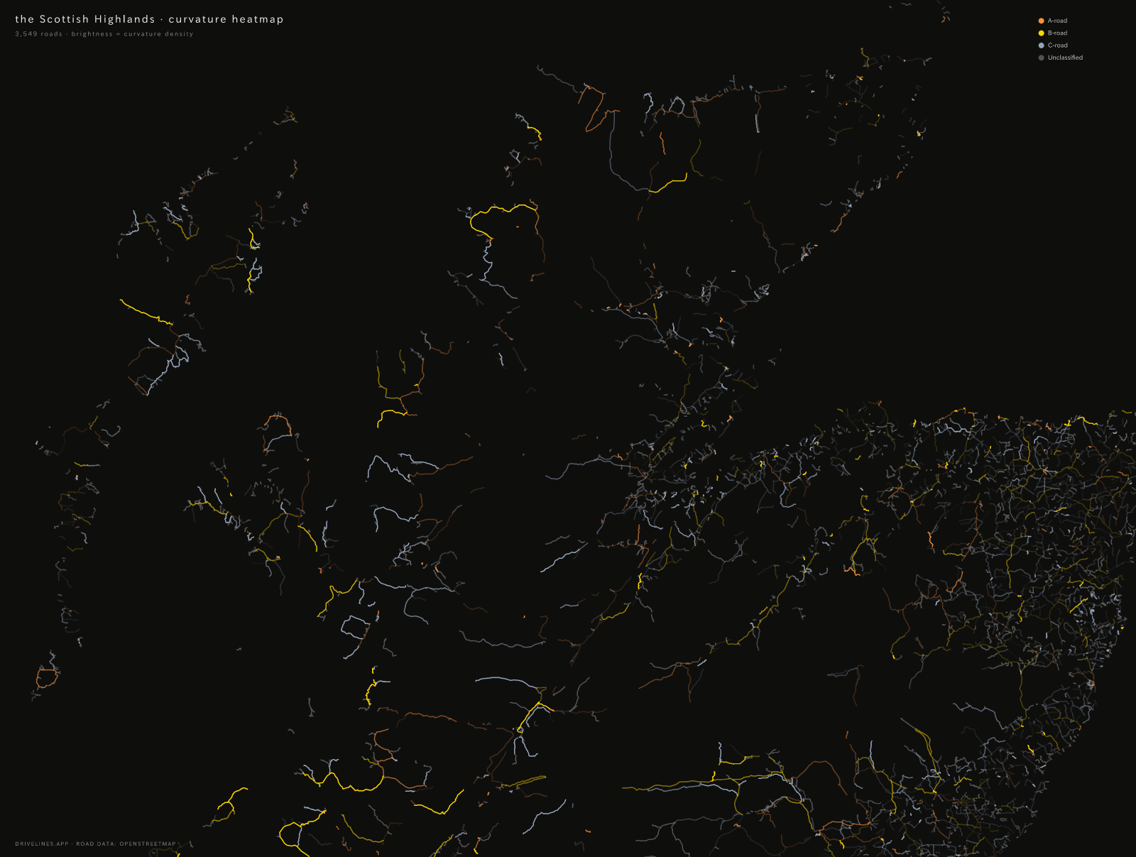 Curvature heatmap of the Scottish Highlands