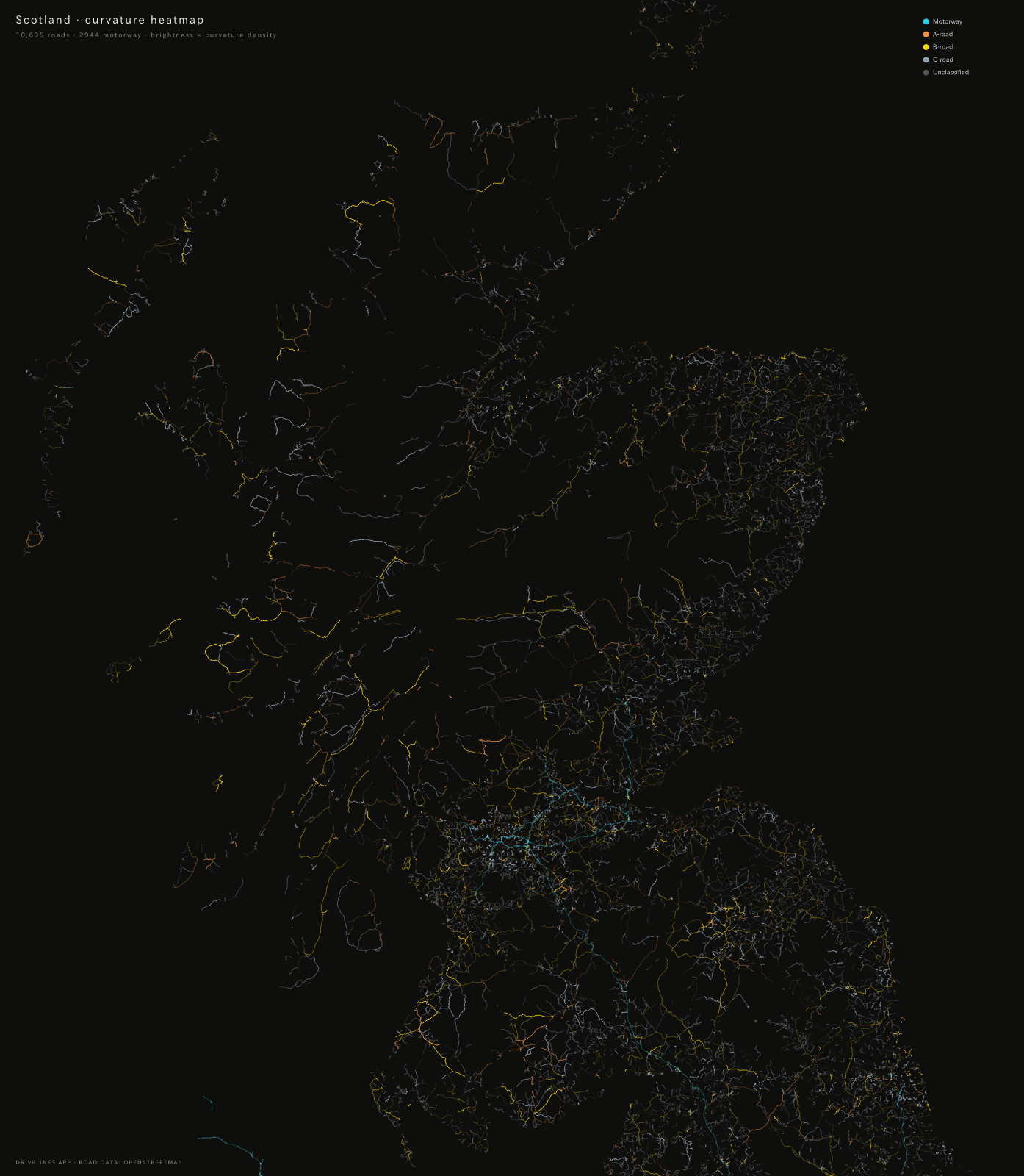 Curvature heatmap of Scotland