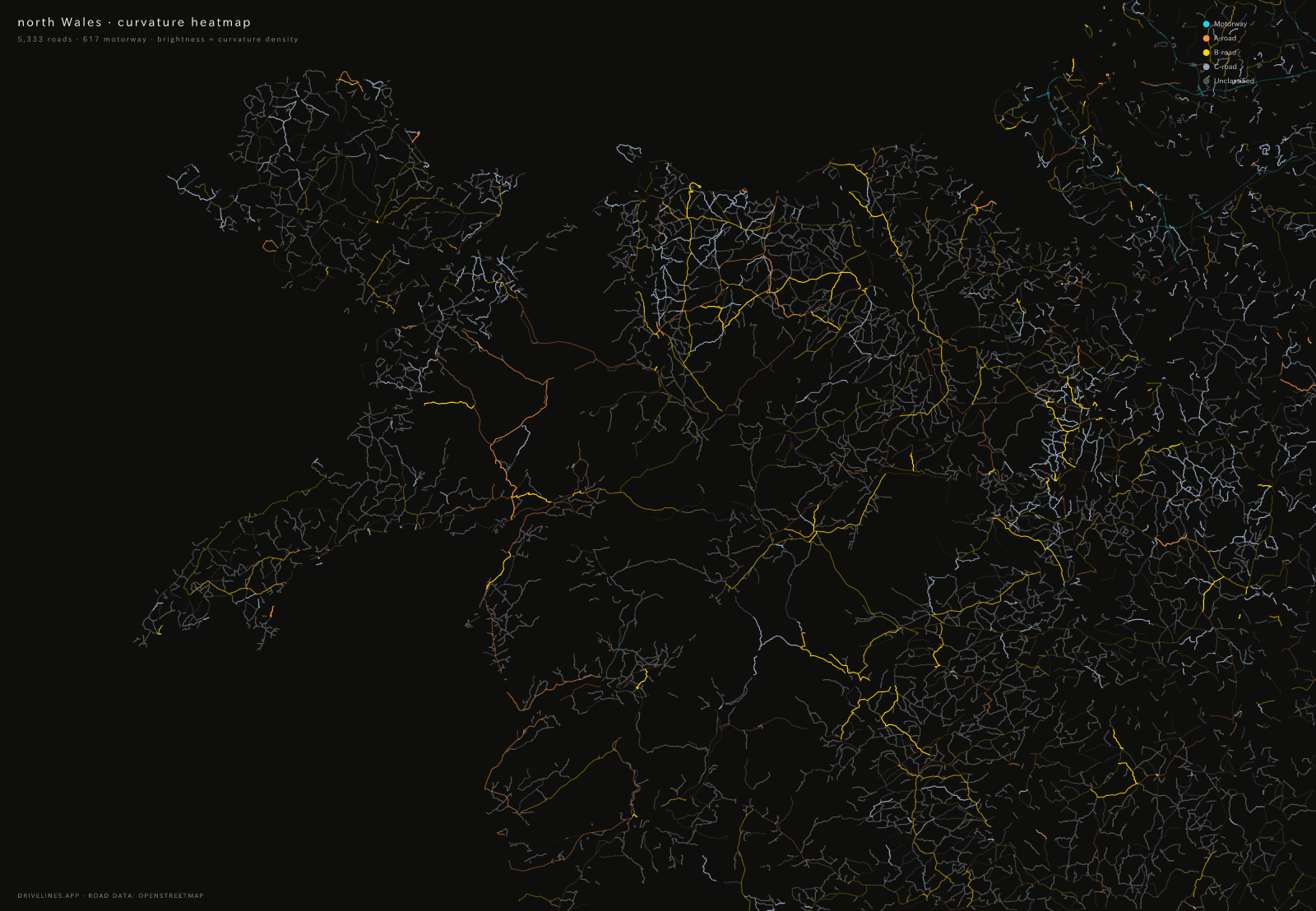 Curvature heatmap of north Wales