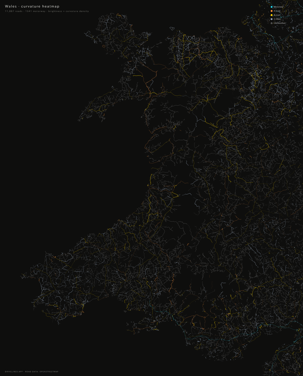 Curvature heatmap of Wales