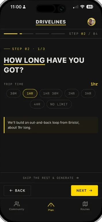 Setting how long the drive should take